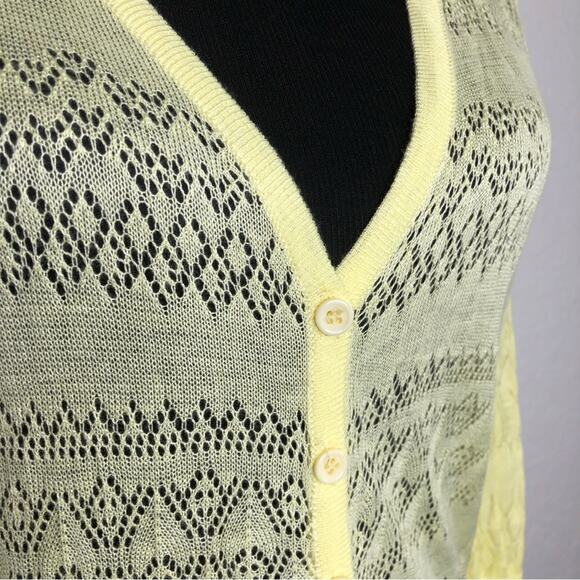 Zara Knitwear pale soft yellow open knit crochet button cardigan size Large NWT - Picture 6 of 13